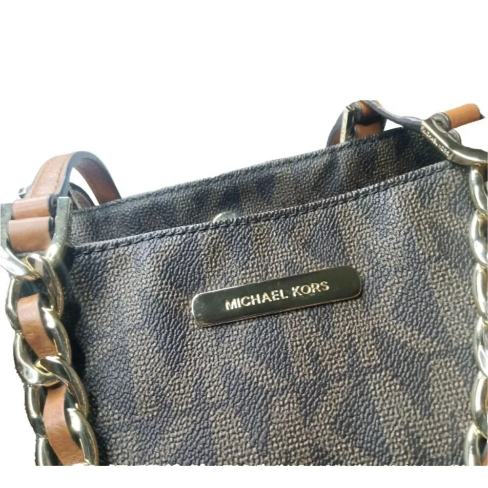 Michael Kors Harper Signature East West Tote Brown Handbag Retail $298